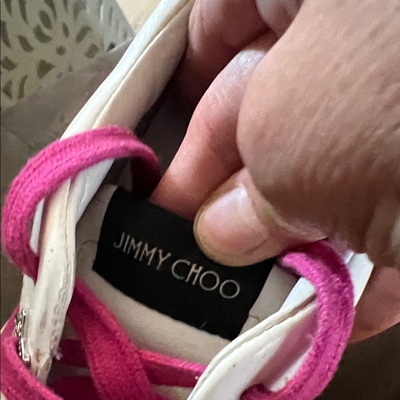 🛑 1 hour sale. Jimmy Choo, size 38 EU Hawaii Leather Strip Pink/ White Athletic - Picture 7 of 16
